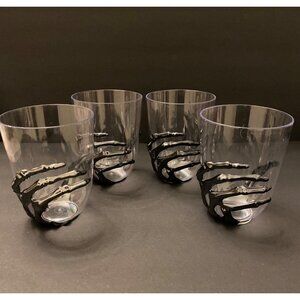 Set of 4 Metallic Silver look 3D Skeleton Hand Cups plastic Party Glasses 3-D